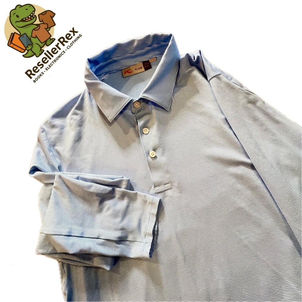 Mens Kjus 50/M Blue Polo Micro-Stripe Polyester Soren Long Sleeve Shirt UPF 50+